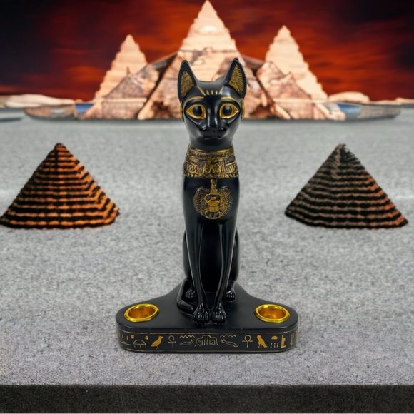 Egyptian Goddess of Fire & Felines Bastet Feline Cat Goddess Altar Candle Holder - Picture 16 of 16